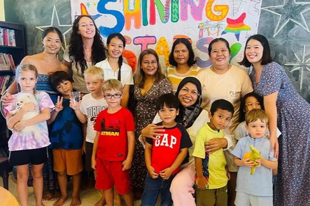 Children and staff together at Shining Stars School Kamala in Phuket